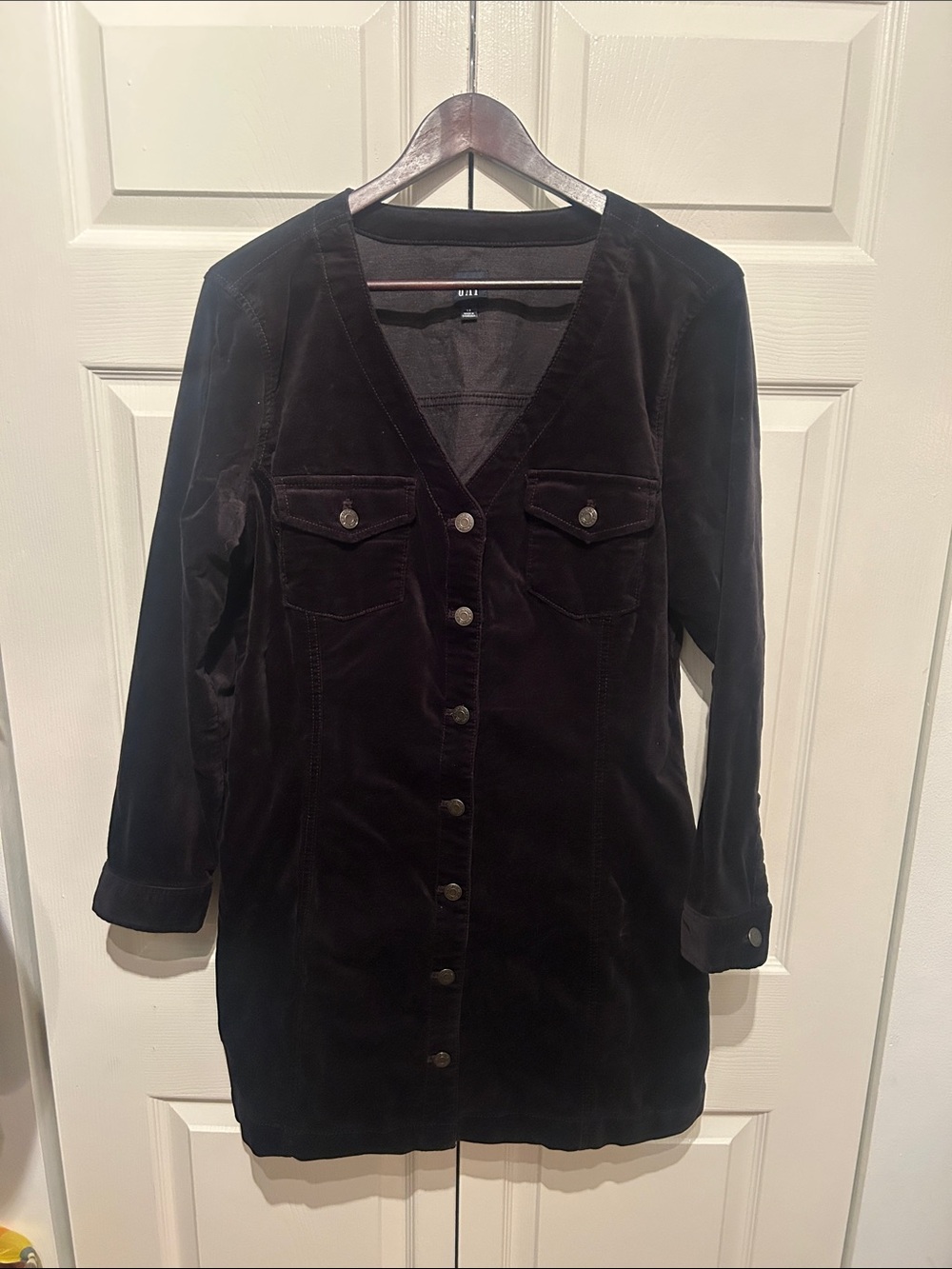 Gap Velvet black button up dress